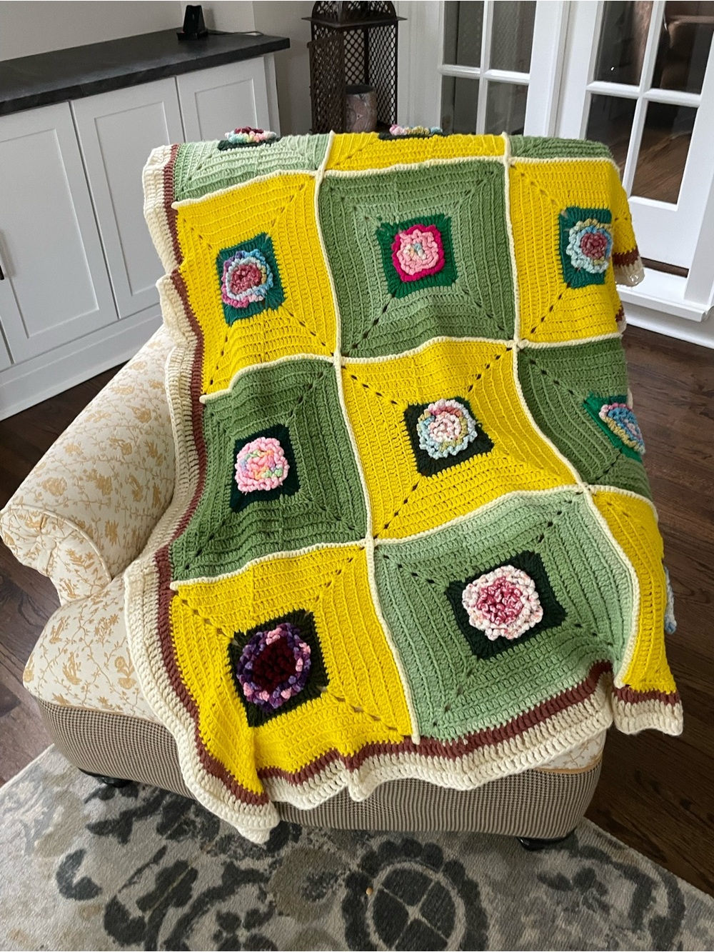 Vintage 70s MCM Handmade Granny Square Crochet Afghan Blanket